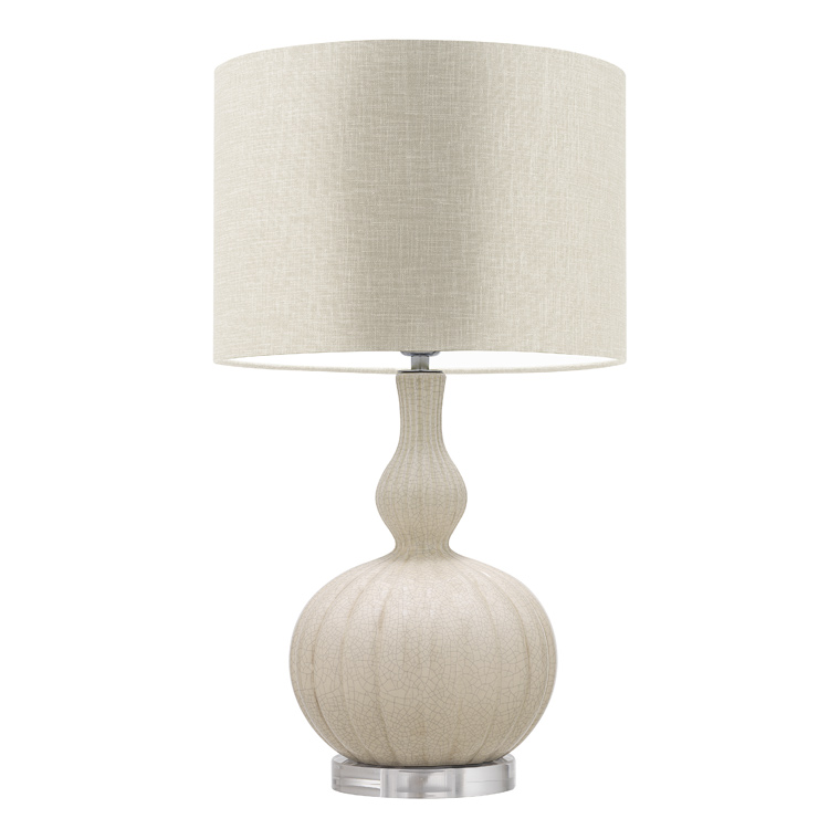 modern sample European furniture style gourd ceramic lamp with white fabric lampshade for bedroom lighting decoration 