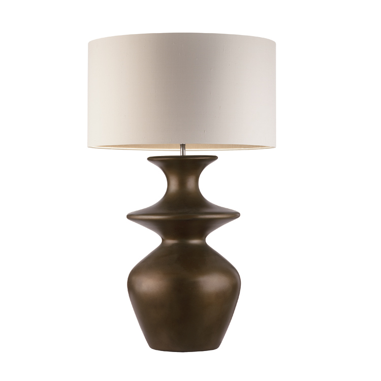 深棕色陶瓷台灯现代简约欧式客厅书房创意台灯灯饰 中式卧室床头灯